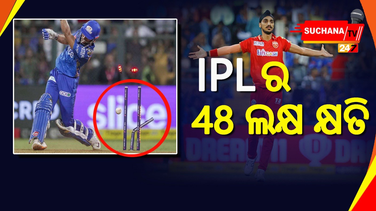 ଅର୍ଶଦୀପ ଭାଙ୍ଗିଲେ ଦୁଇଟି ଷ୍ଟମ୍ପ, ଆଇପିଏଲରେ ହେଲା 48 ଲକ୍ଷ ଟଙ୍କା କ୍ଷତି