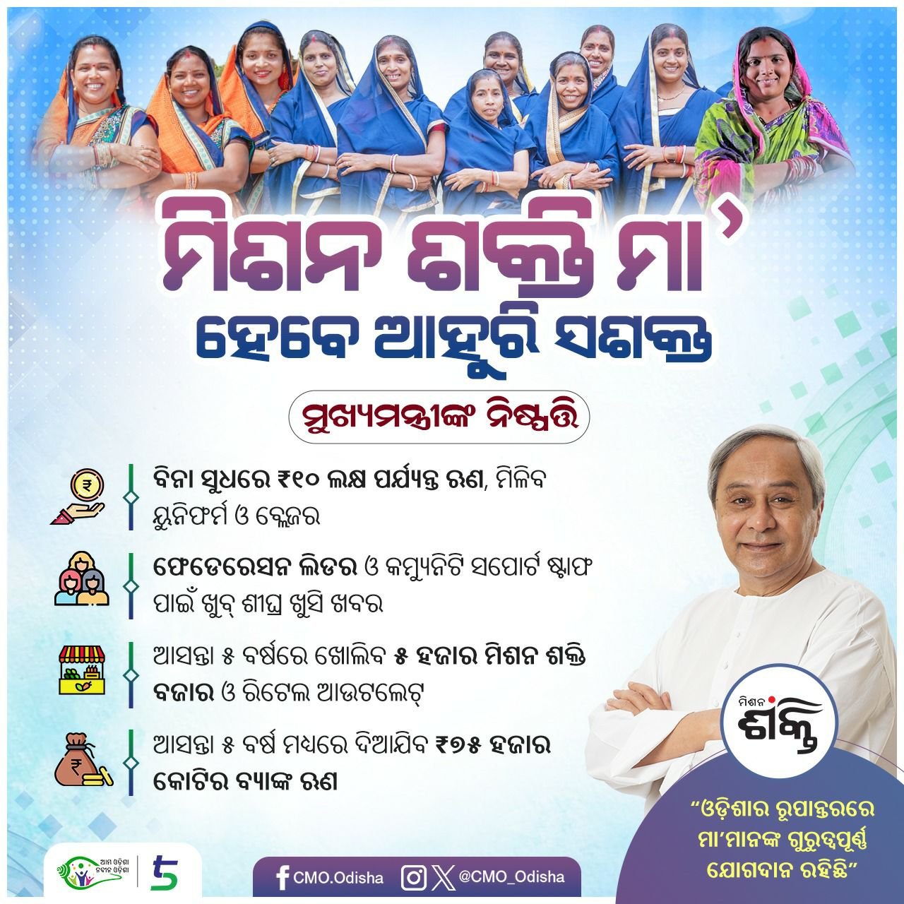 ଆସନ୍ତା ୫ ବର୍ଷରେ ମା’ମାନଙ୍କୁ ଦିଆଯିବ ୭୫ ହଜାର କୋଟି ଟଙ୍କାର ବ୍ୟାଙ୍କ ଋଣ